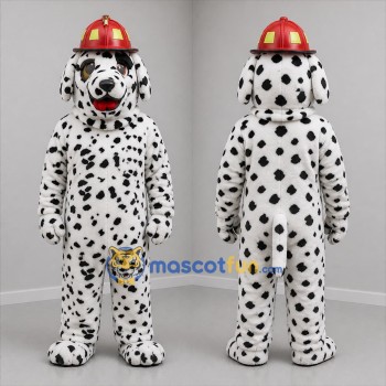 Custom Black White and Red Firefighter Dalmatian Mascot Costume Adult Full Body Suit for Fire Safety Events