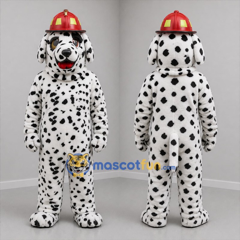 Custom Black White and Red Firefighter Dalmatian Mascot Costume Adult Full Body Suit for Fire Safety Events