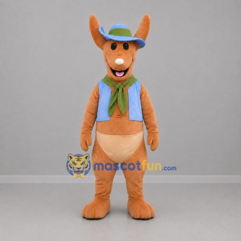 Custom Tan and Blue Kangaroo Mascot Costume Adult Full Body Suit for Adventure Events