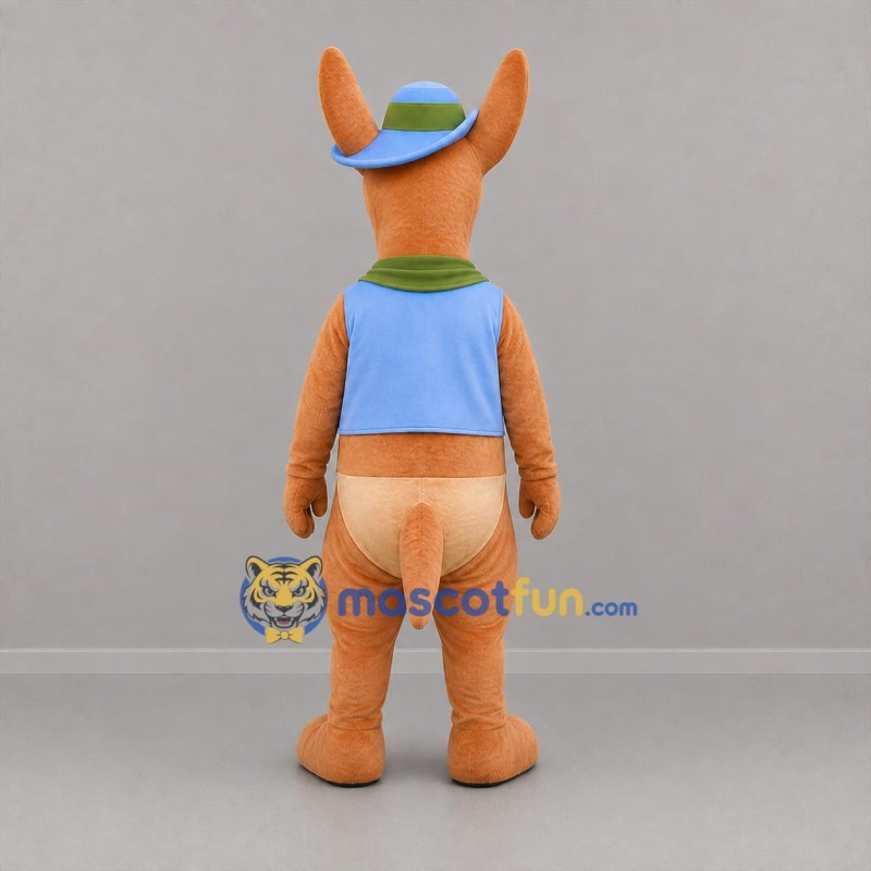 Custom Tan and Blue Kangaroo Mascot Costume Adult Full Body Suit for Adventure Events