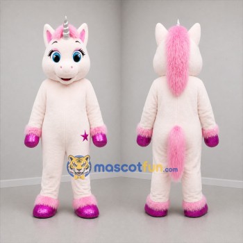 Custom White Pink and Purple Unicorn Mascot Costume Adult Full Body Suit for Fantasy Parties