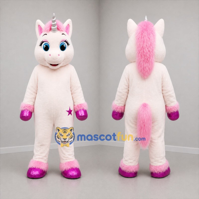 Custom White Pink and Purple Unicorn Mascot Costume Adult Full Body Suit for Fantasy Parties