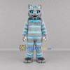 Custom Gray and Turquoise Striped Cat Mascot Costume Adult Full Body Suit for Costume Parties