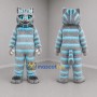 Custom Gray and Turquoise Striped Cat Mascot Costume Adult Full Body Suit for Costume Parties