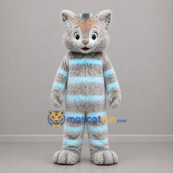 Custom Gray and Light Blue Striped Cat Mascot Costume Adult Full Body Suit for Children's Events