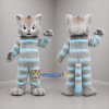 Custom Gray and Light Blue Striped Cat Mascot Costume Adult Full Body Suit for Children's Events
