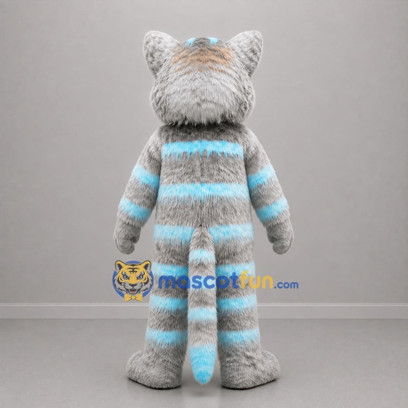 Custom Gray and Light Blue Striped Cat Mascot Costume Adult Full Body Suit for Children's Events