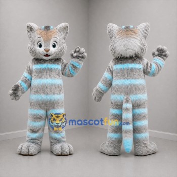 Custom Gray and Light Blue Striped Cat Mascot Costume Adult Full Body Suit for Children's Events