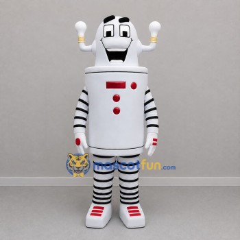 Custom White Black and Red Electrical Robot Mascot Costume Adult Full Body Suit for Science Events