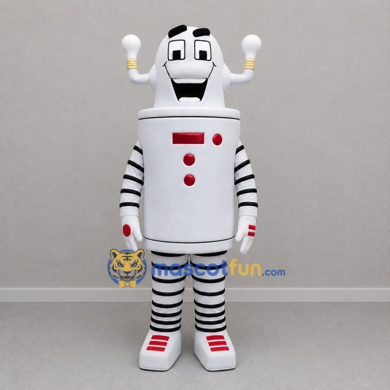 Custom White Black and Red Electrical Robot Mascot Costume Adult Full Body Suit for Science Events
