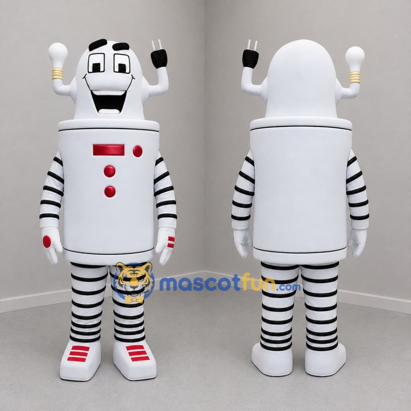 Custom White Black and Red Electrical Robot Mascot Costume Adult Full Body Suit for Science Events