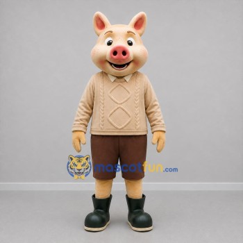Custom Peach and Beige Pig Mascot Costume Adult Full Body Suit for Farm Events