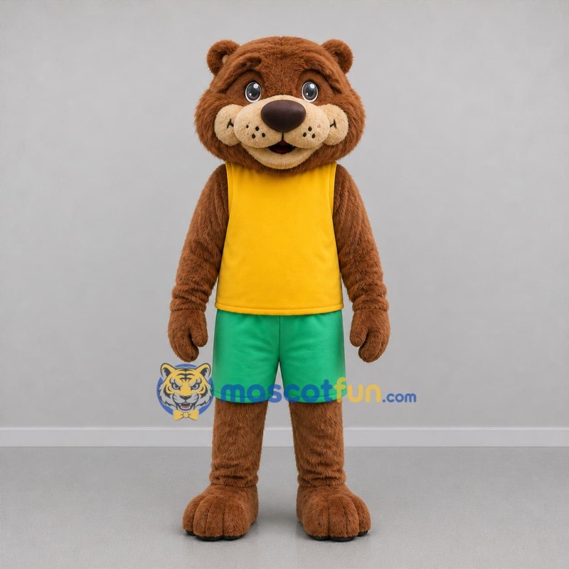 Custom Brown Yellow and Green Bear Mascot Costume Adult Full Body Suit for Children's Events