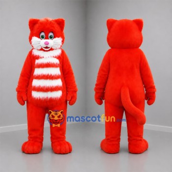Custom Red and White Cat Mascot Costume Adult Full Body Suit for Children's Events