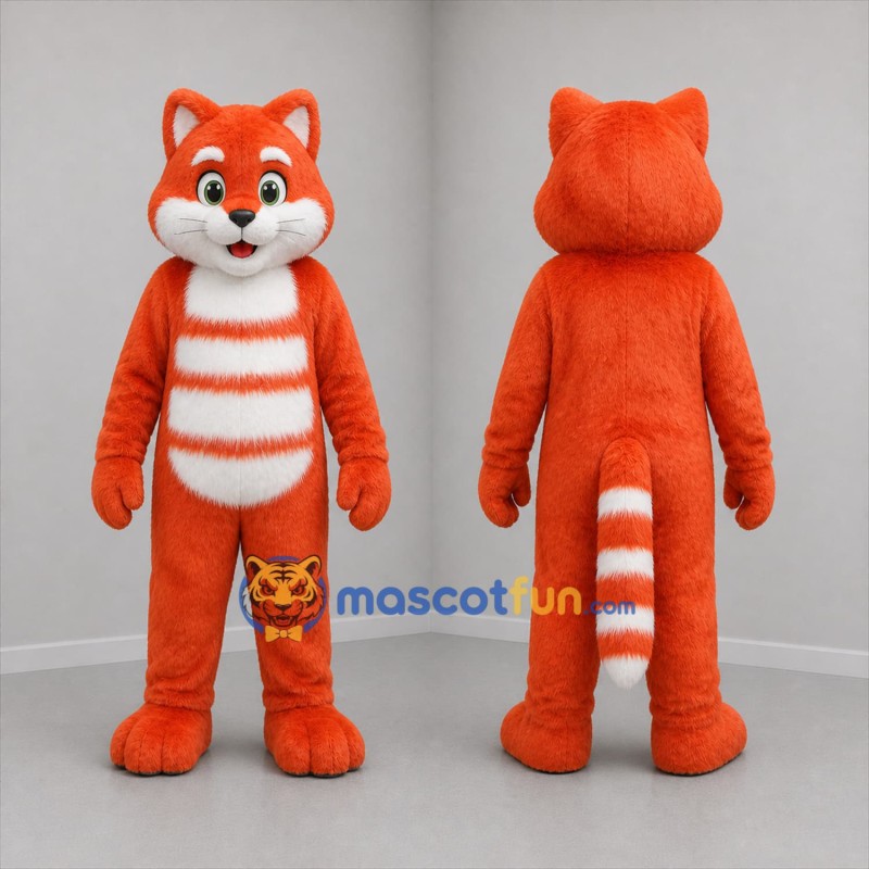 Custom Orange and White Cat Mascot Costume Adult Full Body Suit for Children's Events