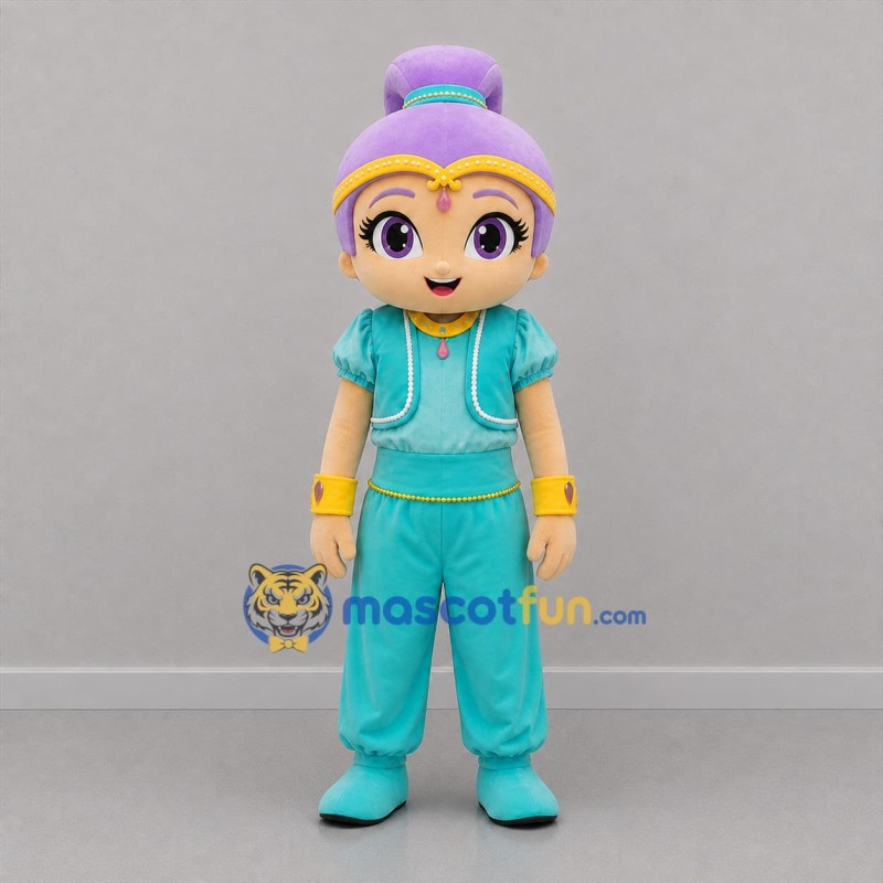 Custom Turquoise and Purple Genie Girl Mascot Costume Adult Full Body Suit for Fantasy Parties