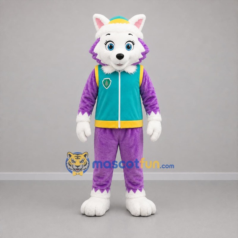 Custom White Purple and Teal Dog Mascot Costume Adult Full Body Suit for Children's Events