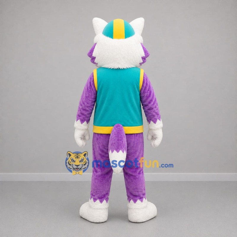Custom White Purple and Teal Dog Mascot Costume Adult Full Body Suit for Children's Events
