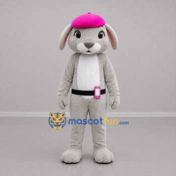 Custom Gray and Pink Rabbit Mascot Costume Adult Full Body Suit for Children's Events