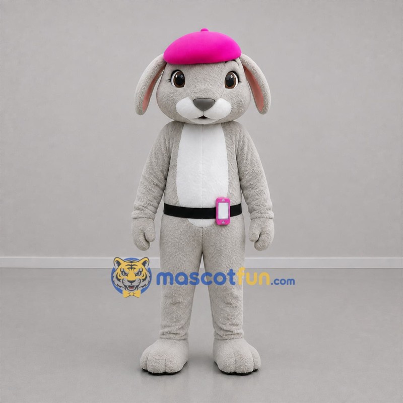 Custom Gray and Pink Rabbit Mascot Costume Adult Full Body Suit for Children's Events