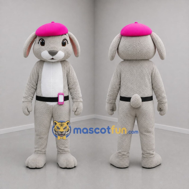 Custom Gray and Pink Rabbit Mascot Costume Adult Full Body Suit for Children's Events