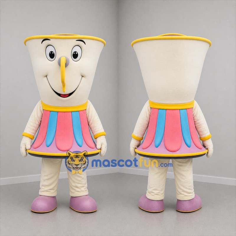 Custom Cream Pink and Blue Teacup Mascot Costume Adult Full Body Suit for Tea Parties