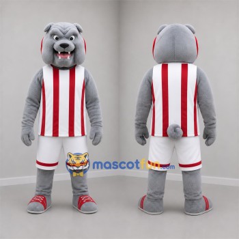 Custom Gray Red and White Bulldog Mascot Costume Adult Full Body Suit for Sports Events