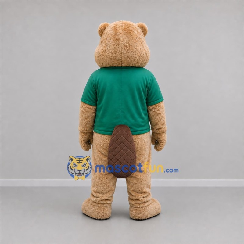 Custom Tan and Green Beaver Mascot Costume Adult Full Body Suit for Nature Events