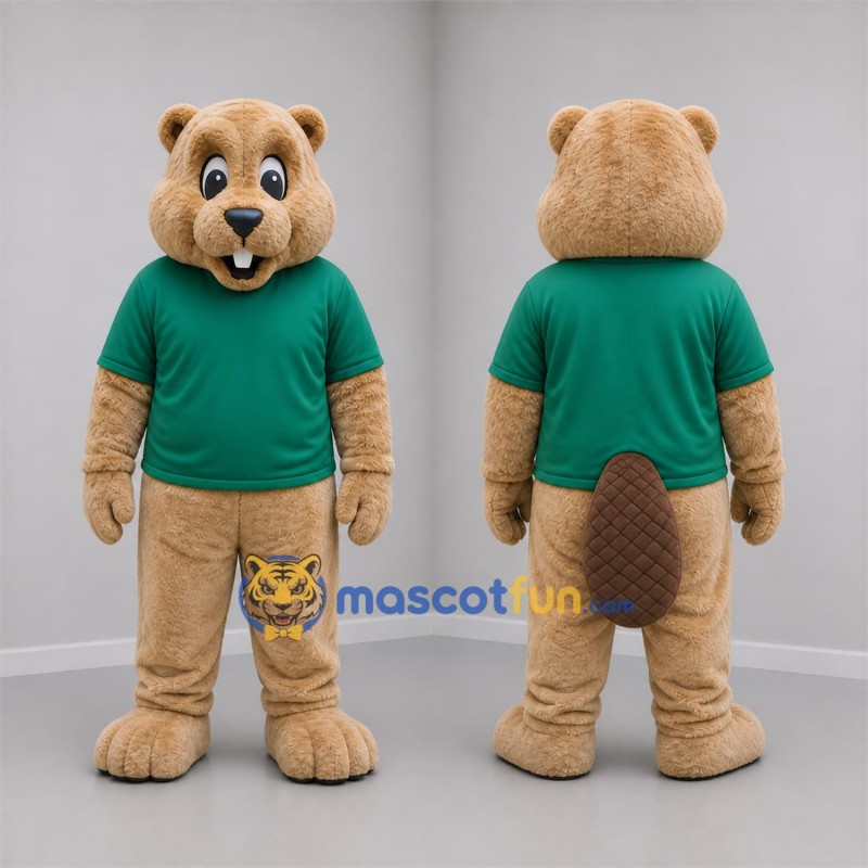 Custom Tan and Green Beaver Mascot Costume Adult Full Body Suit for Nature Events