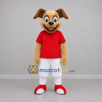 Custom Tan Red and White Dog Mascot Costume Adult Full Body Suit for Sports Events