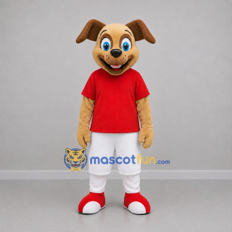 Custom Tan Red and White Dog Mascot Costume Adult Full Body Suit for Sports Events
