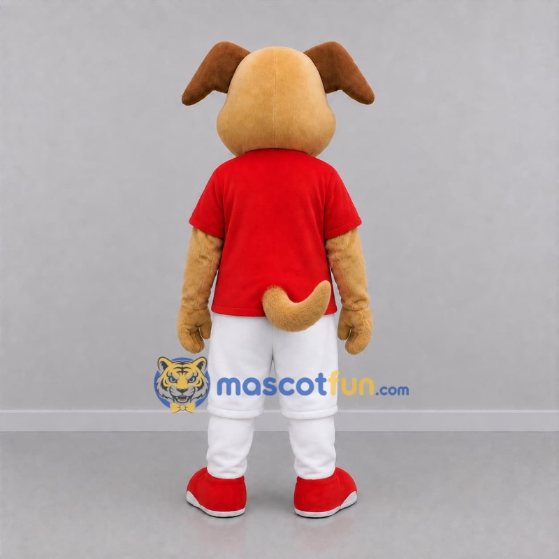 Custom Tan Red and White Dog Mascot Costume Adult Full Body Suit for Sports Events