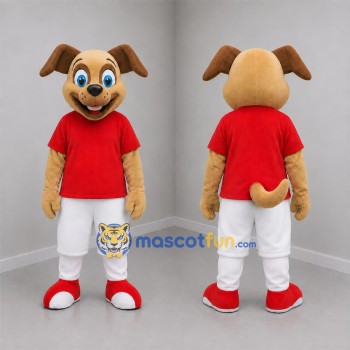 Custom Tan Red and White Dog Mascot Costume Adult Full Body Suit for Sports Events