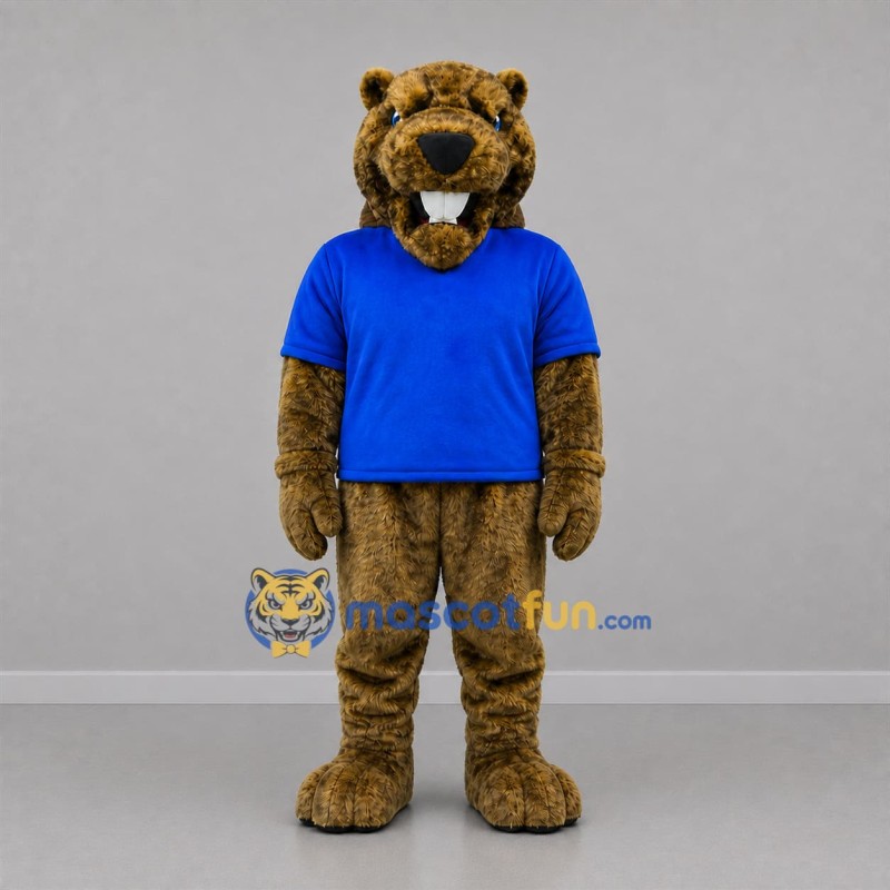 Custom Brown and Blue Beaver Mascot Costume Adult Full Body Suit for Nature Events