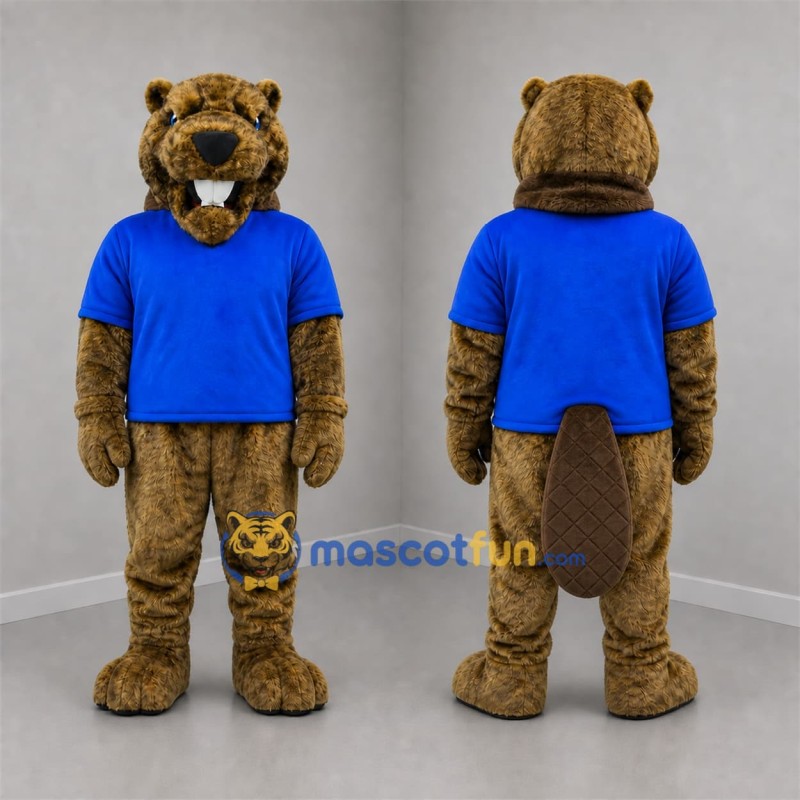 Custom Brown and Blue Beaver Mascot Costume Adult Full Body Suit for Nature Events