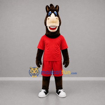 Custom Dark Brown and Red Horse Mascot Costume Adult Full Body Suit for Sports Events