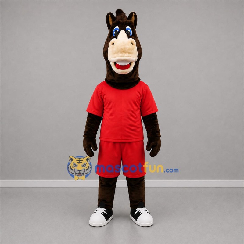 Custom Dark Brown and Red Horse Mascot Costume Adult Full Body Suit for Sports Events