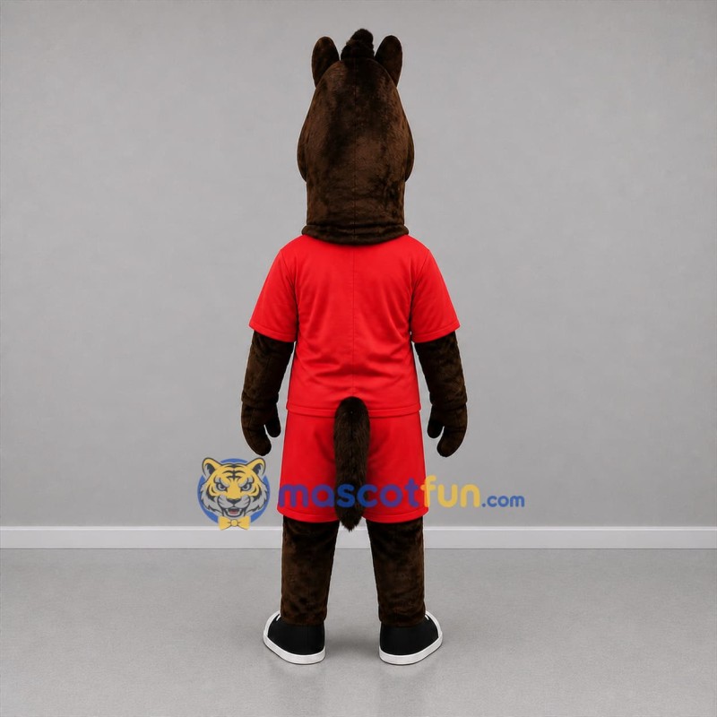 Custom Dark Brown and Red Horse Mascot Costume Adult Full Body Suit for Sports Events