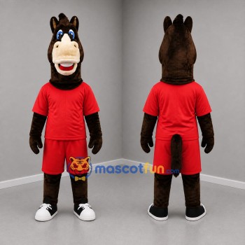 Custom Dark Brown and Red Horse Mascot Costume Adult Full Body Suit for Sports Events