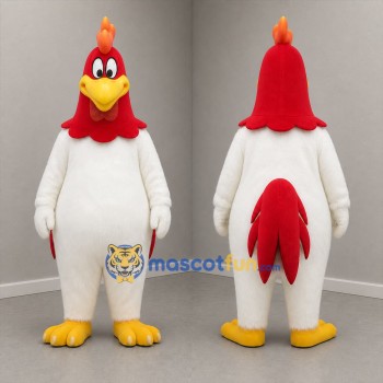 Custom White Red and Yellow Rooster Mascot Costume Adult Full Body Suit for Farm Events