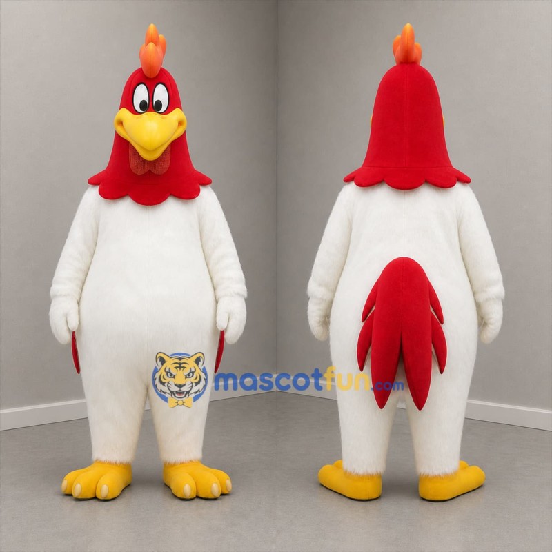 Custom White Red and Yellow Rooster Mascot Costume Adult Full Body Suit for Farm Events
