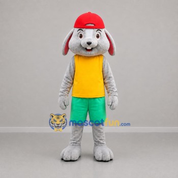 Custom Gray Yellow and Green Rabbit Mascot Costume Adult Full Body Suit for Children's Events