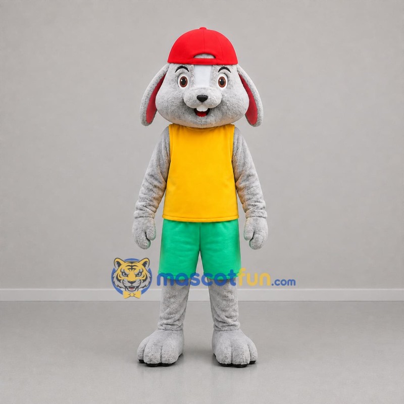 Custom Gray Yellow and Green Rabbit Mascot Costume Adult Full Body Suit for Children's Events