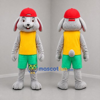Custom Gray Yellow and Green Rabbit Mascot Costume Adult Full Body Suit for Children's Events