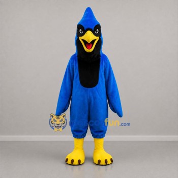 Custom Blue Black and Yellow Crested Bird Mascot Costume Adult Full Body Suit for Sports Events