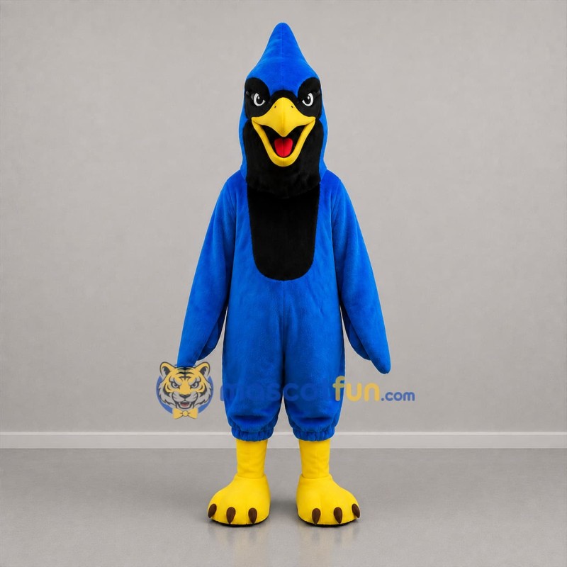 Custom Blue Black and Yellow Crested Bird Mascot Costume Adult Full Body Suit for Sports Events