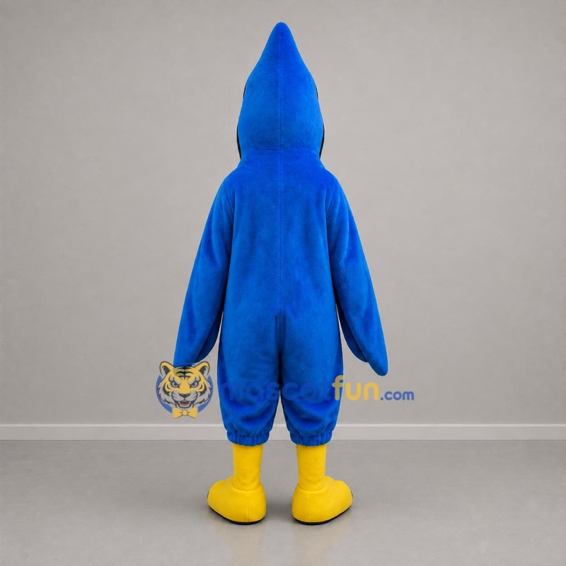 Custom Blue Black and Yellow Crested Bird Mascot Costume Adult Full Body Suit for Sports Events