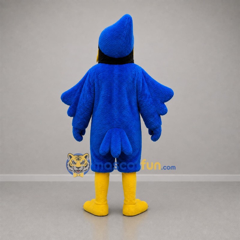 Custom Blue Black and Yellow Crested Bird Mascot Costume Adult Full Body Suit for Sports Events