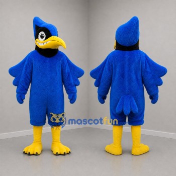 Custom Blue Black and Yellow Crested Bird Mascot Costume Adult Full Body Suit for Sports Events