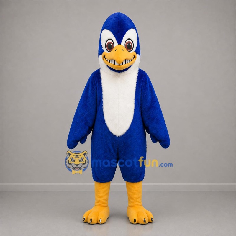 Custom Blue White and Yellow Bird Mascot Costume Adult Full Body Suit for Sports Events